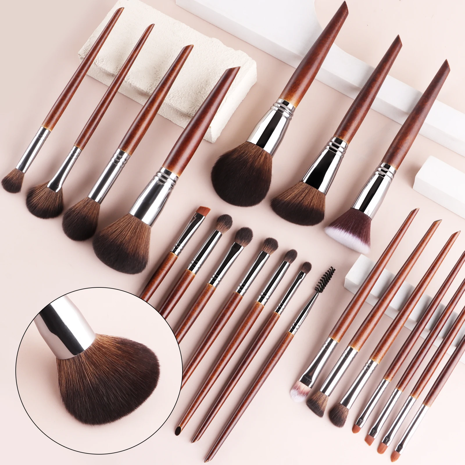 21Pcs Makeup Brush Set, Powder Foundation Blush Eyeshadow Eyebrow Brushes for Professional Face Eye Makeup