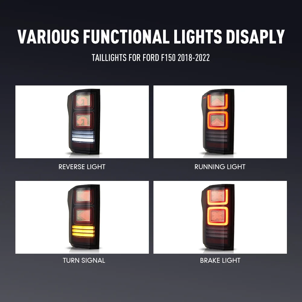 Sepasang Lampu Belakang LED Untuk Ford F150 2018-2022 DRL Lampu Mundur Rem Sinyal Belok Plug And Play Perakitan Lampu Belakang Mobil