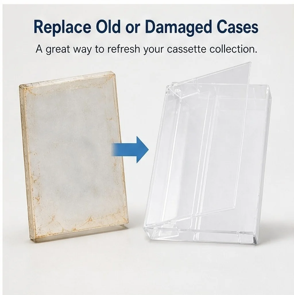 5Pcs Vintage Cassette Tape Organizer Box Clear Plastic Protective Holder Storage Case for Audio Tape Collection