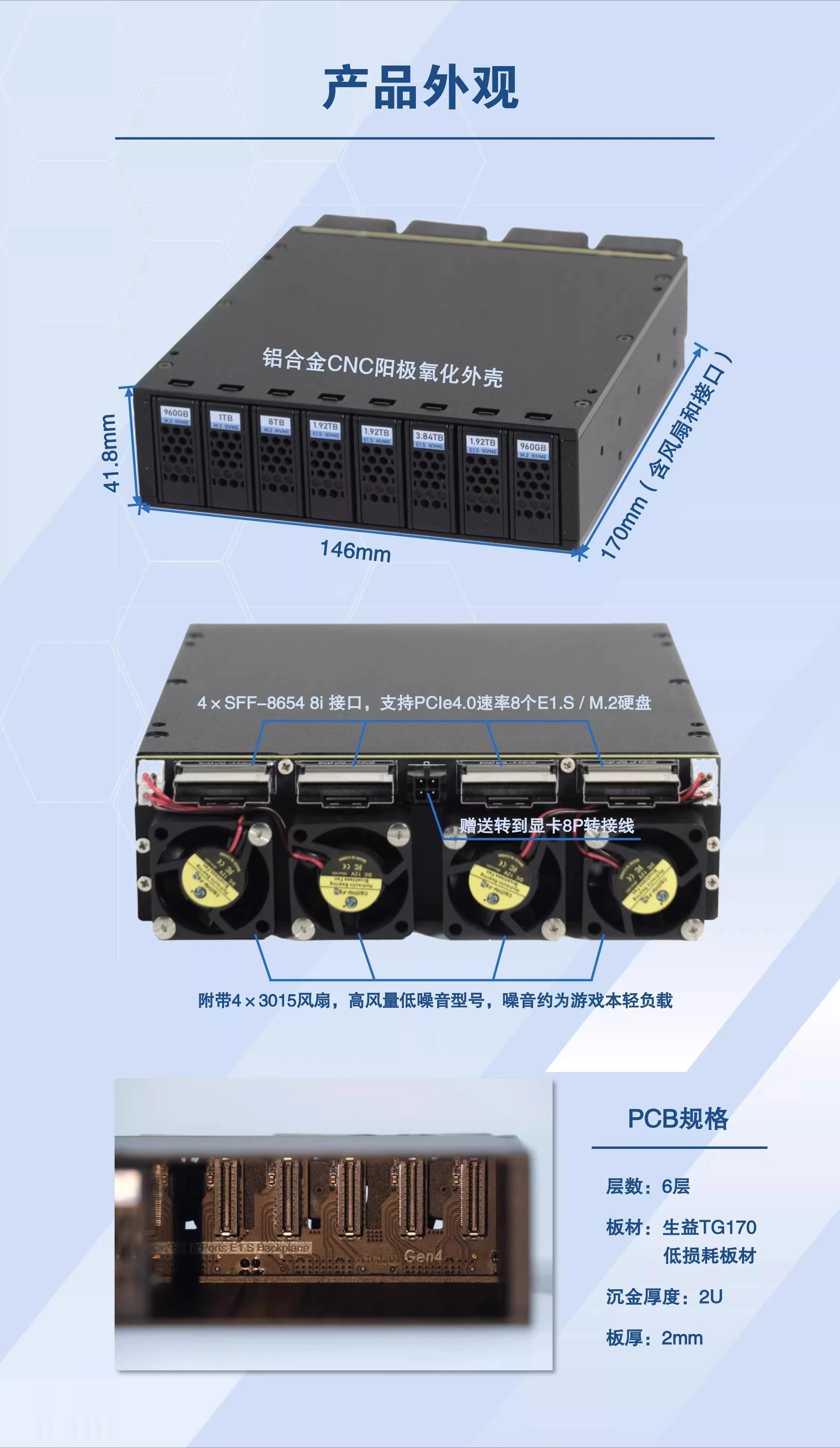 Full flash NAS optical drive bit hard disk cage, hot swap, storage expansion E1.S hard disk cage M.2 hard disk box