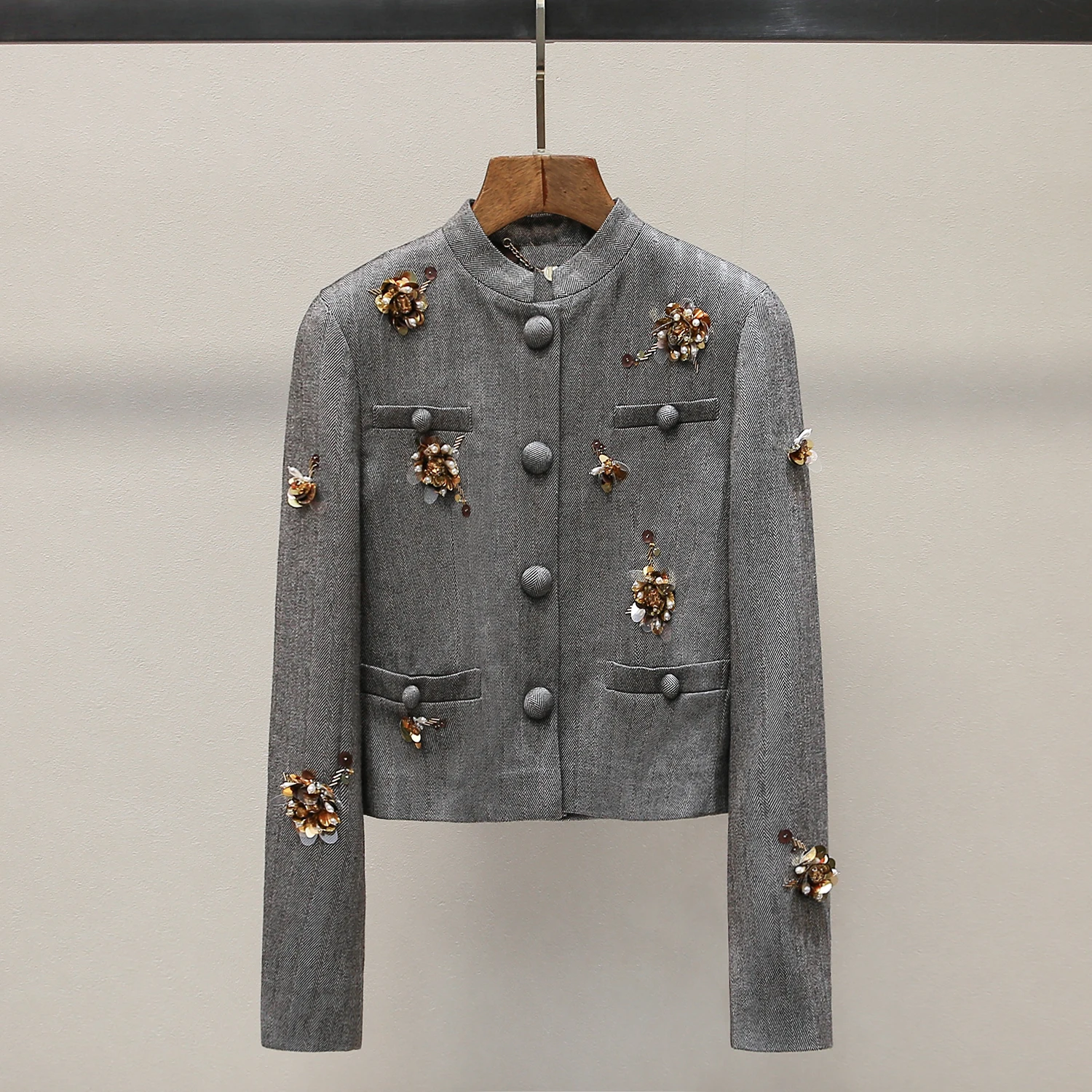 

High-End Women's ort Jaet Spring ay Classic Tweed Heavy Embroidery Flower Design Commute Sle Straight Cut Long Sve