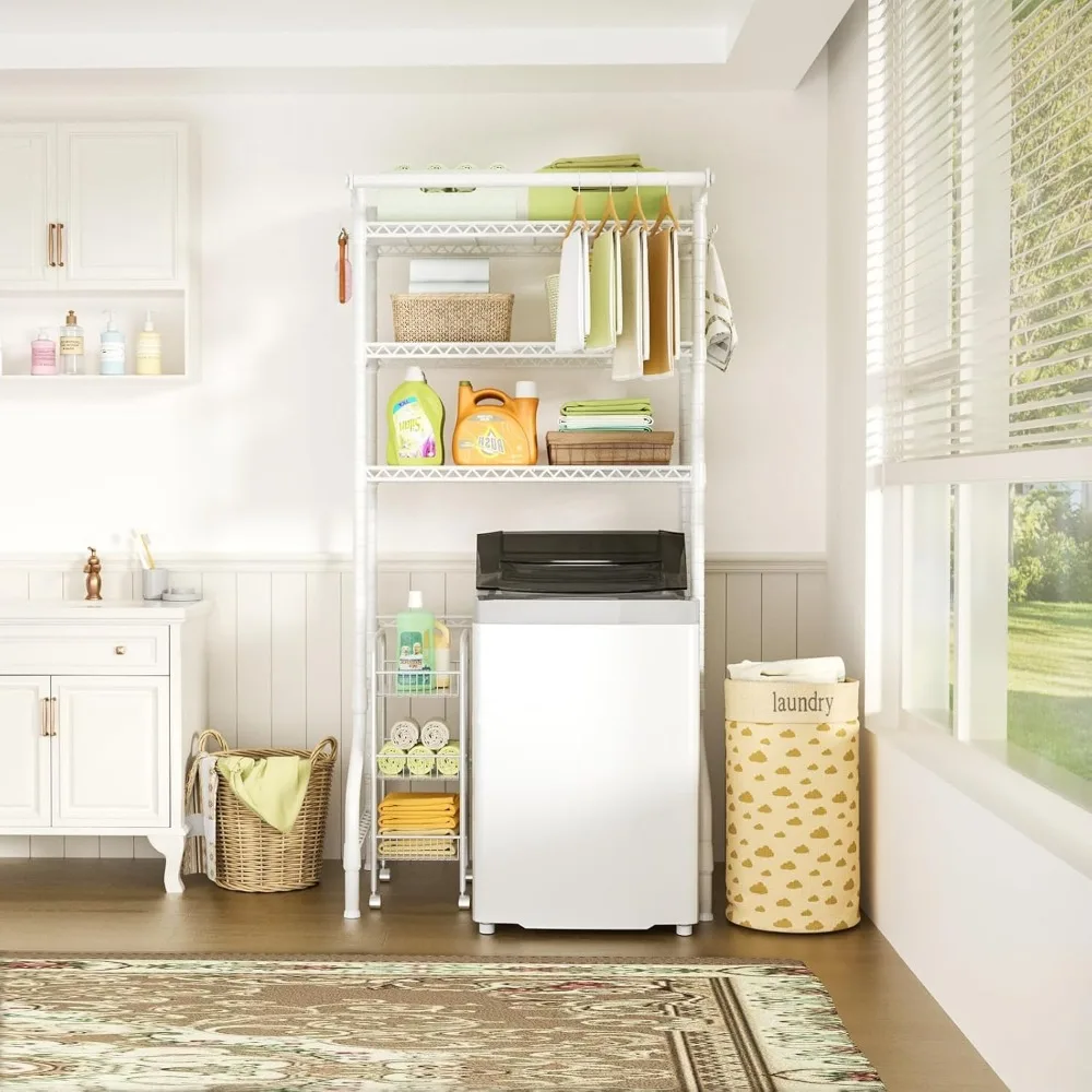 منظم تخزين غرفة الغسيل المعدنية من 3 طبقات - رف تجفيف الملابس قائم بذاته مع أرفف غسالة ومجفف #5
