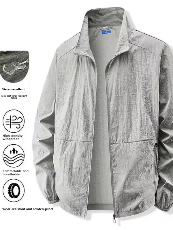 

Summer Lightweight Breathable Men's Fishing Sun Protection Clothing Stand Collar Windbreaker Large Size Cool Feeling Fashionable