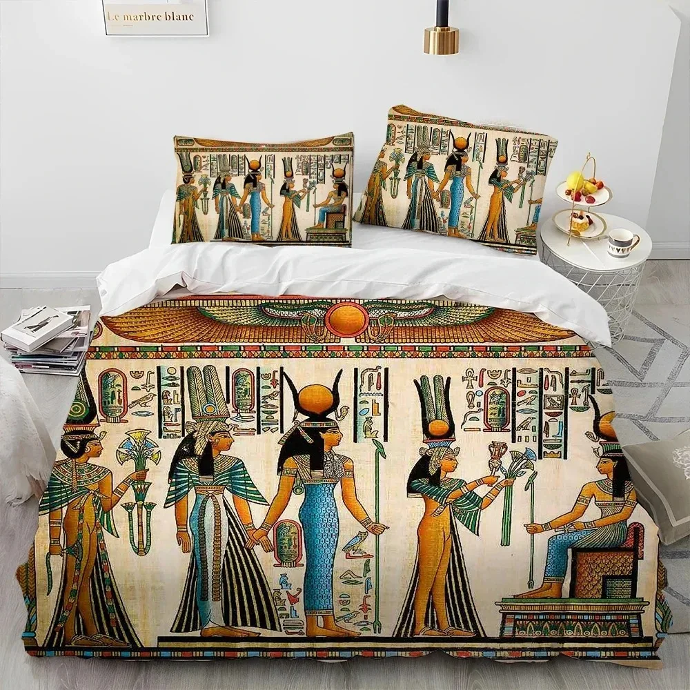 

Egyptian Mythology Pharaoh Hieroglyphics Bedding Set Bedroom Soft Modern Bedspreads Comefortable Duvet Cover Quilt Pillowcase