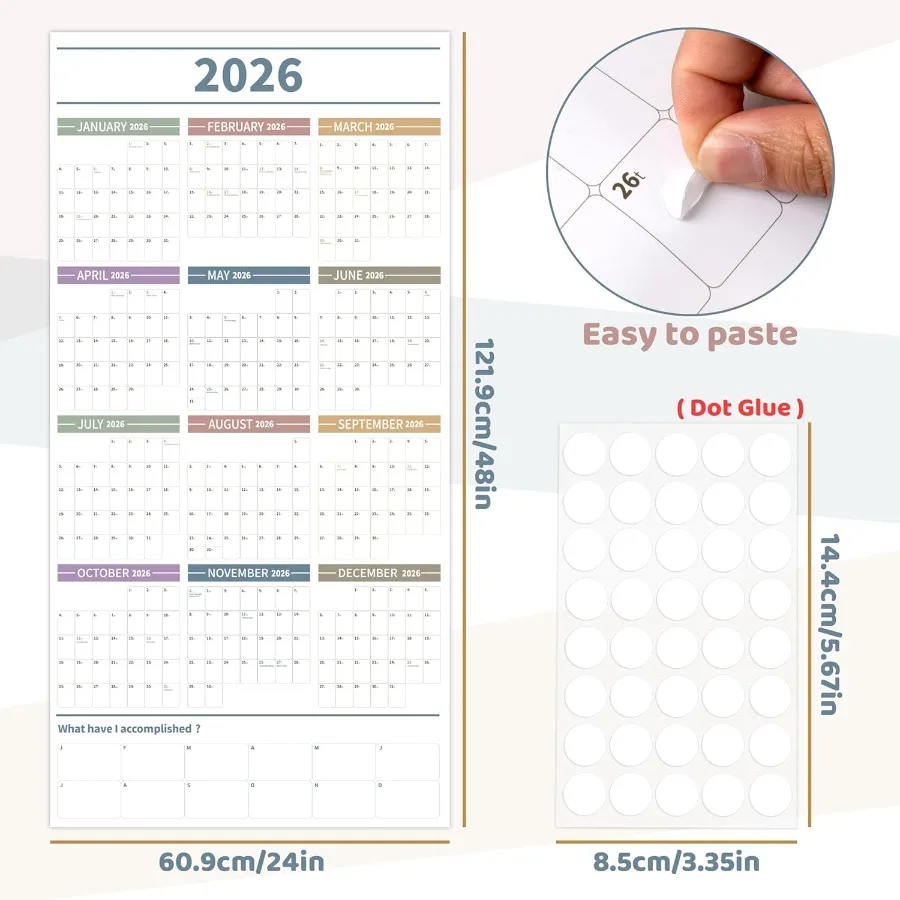 Calendario da parete annuale grande Calendario dell'anno completo 2026 Uno e gennaio 2026 dicembre 2026 Calendario da parete annuale 2026 24"X 48" Planner 2026 Lar