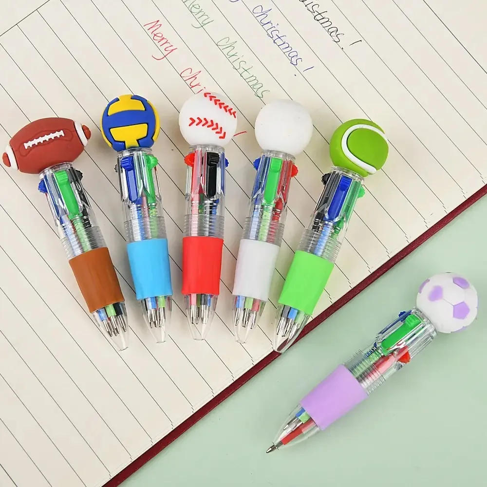 5/10/15 stuks vierkleurige balpennen set met balthema - voetbal basketbal rugby ontwerp veranderen van kleuren gemakkelijk cadeau voor kerst-id
