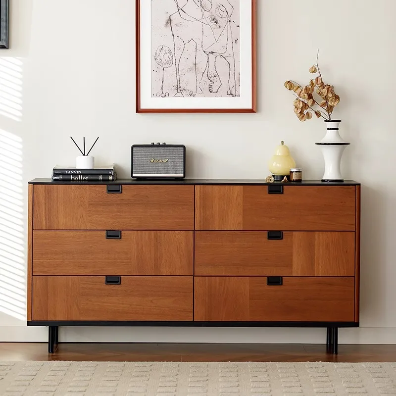 

Medieval solid wood dining side cabinet, six-chest cabinet, French retro living room and dining room locker