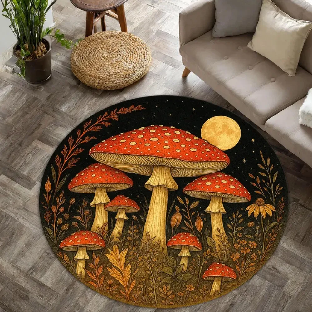 Whimsical Mushroom Round Rug Country Style Living Room Sofa Carpet Bedroom Rug Lounge Coffee Table Mat Rug for HOME Decor