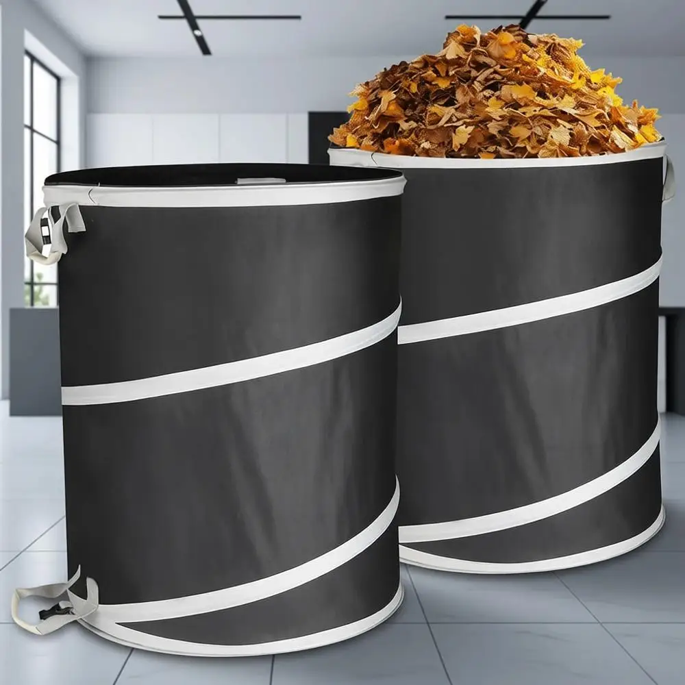 

Set of 2 40-Gallon Collapsible Trash Cans - Reusable Outdoor Waste Bags for Garden, Yard, Camping in Black