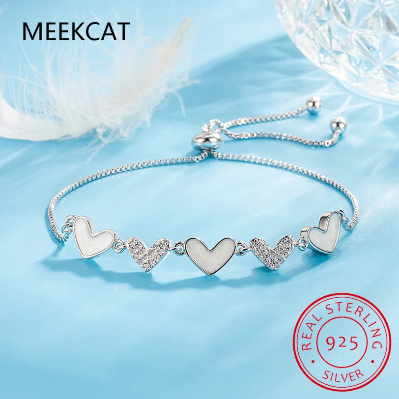 

Real 925 Sterling Silver Zircon Heart Chain Bracelet for Women Classic Fine Jewelry Minimalist Accessories