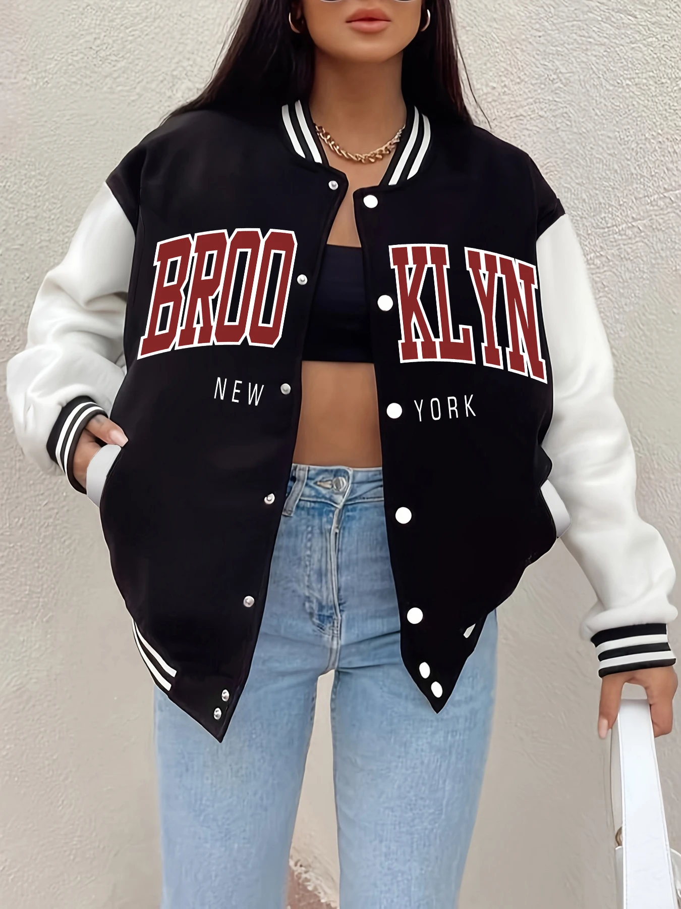 Brooklyn New York 1898 Art Letter Print Baseball Jersey Female Button Fleece Jacket Autumn Casual Clothes Loose Sportswear Women