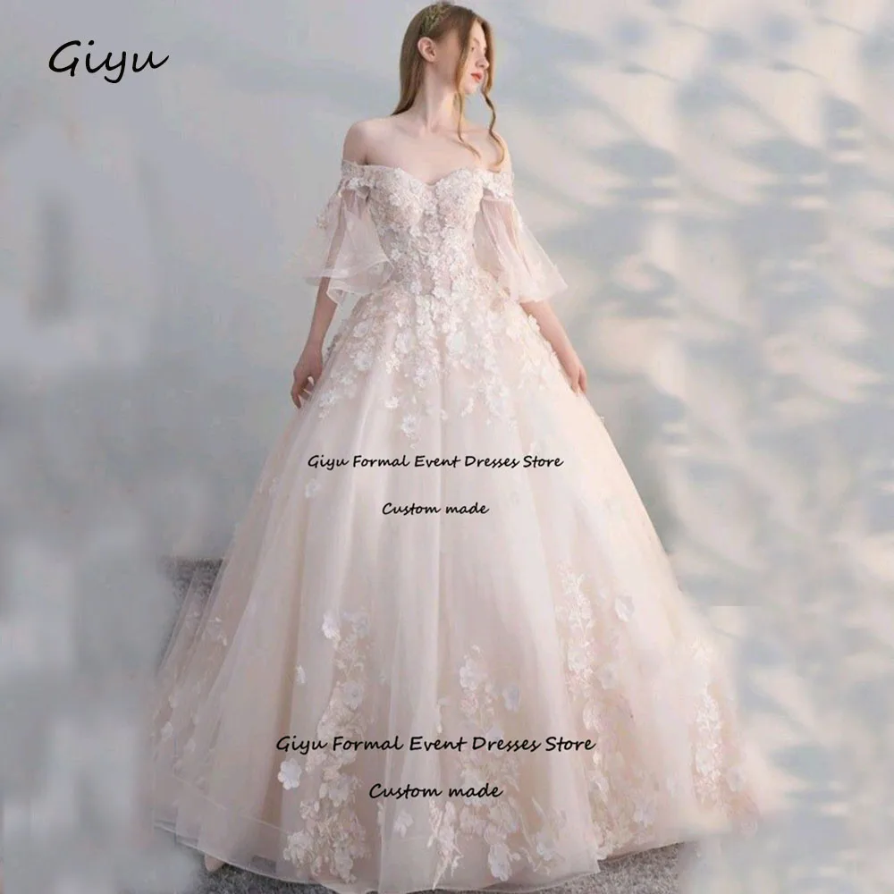 Giyu Fairy Lace Followers Wedding Dress For Women Off The Shoulder Floor-length Vestidos Novias Boda Bridal Gown 웨딩드레스