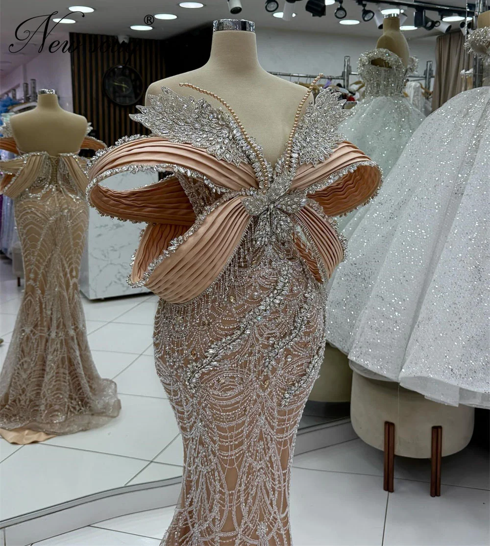 Vestidos de noche florales con cuentas, elegantes vestidos de fiesta de cumpleaños de sirena con hombros descubiertos, vestidos de segunda recepción, vestido de graduación con diamantes personalizados