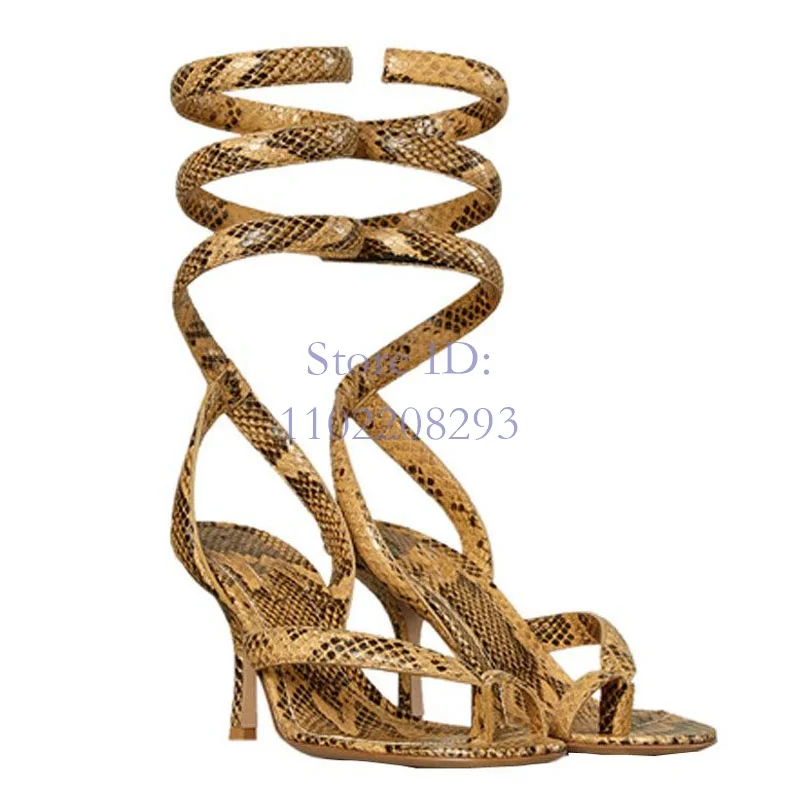 Snake Skim Thin Heel Sandals Winding Round Toe Back Strap 2024 Spring Summer New Arrival Women Gladiator Shoes Flip Flop Shoes