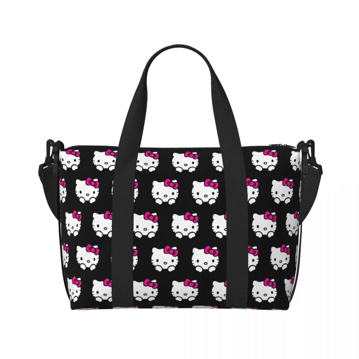 Custom Hello Kitty Tote Bag Women Large Capacity Kitty White Beach Gym Shoulder Travel Bag