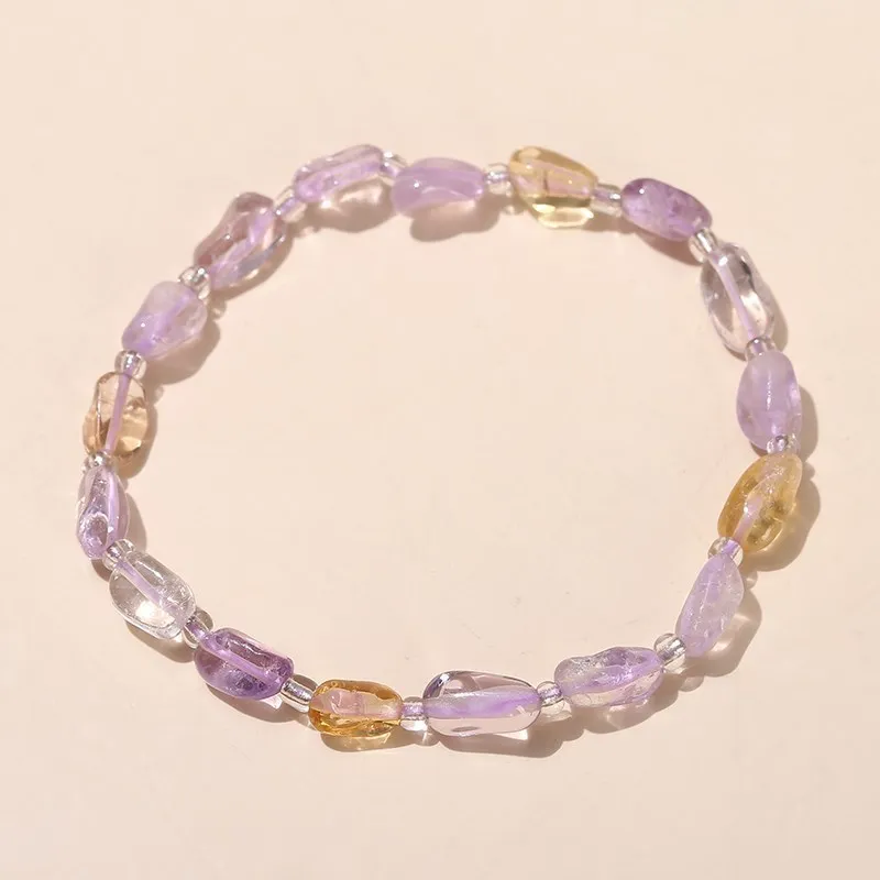 JD Natural Amethyst And Citrine Irregular Crystal Bead Bracelets Women Fashion Polished Stone Reiki Healing Handmade Wrist Gift