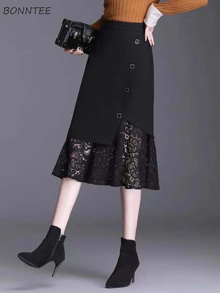 

Lace Patchwork Skirts Women Fashion Office Lady All-match Designed Streetwear Gentle Famous Lady Niche Harajuku Womens Daily Ins