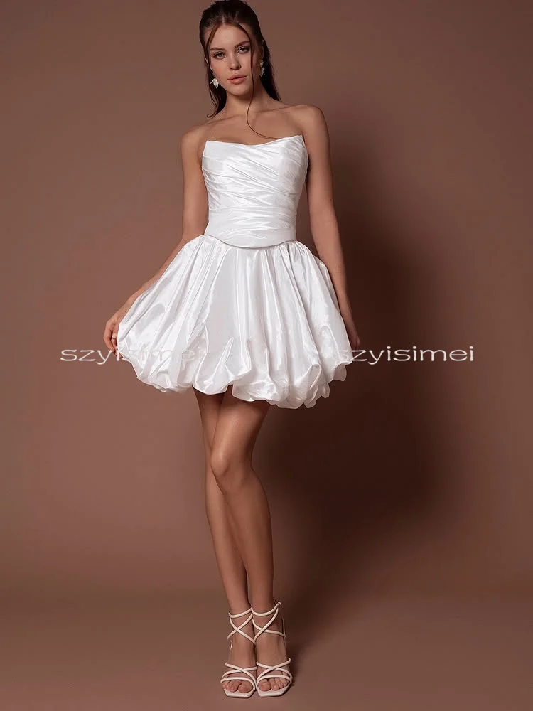 El más nuevo vestido de fiesta sin mangas Sexy de satén para mujer para boda vestidos de novia cortos de una línea 2026 vestido de noche sin espalda