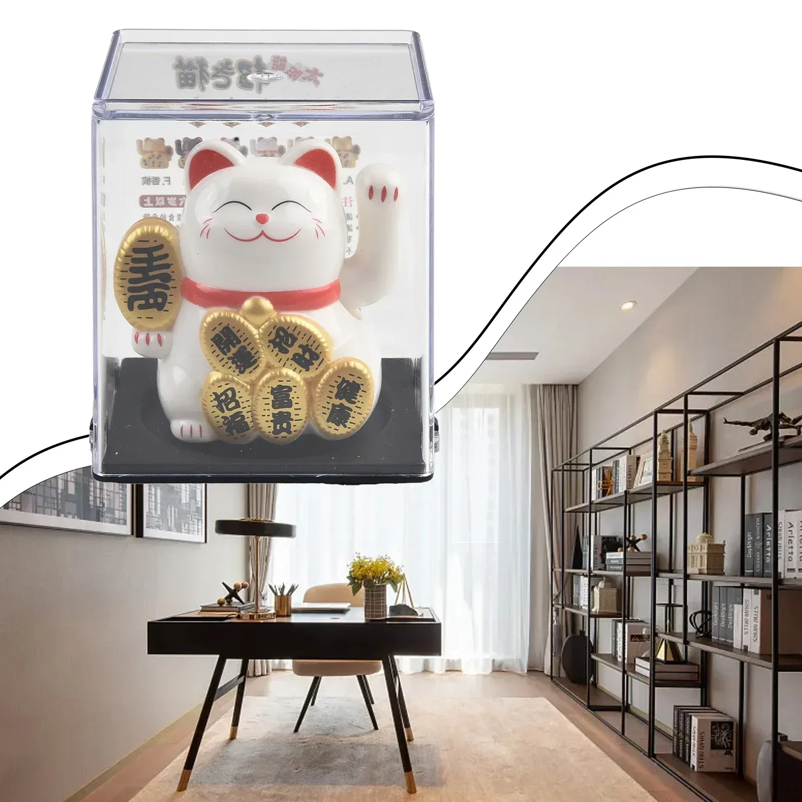 Solar Powered Maneki Neko Lucky Cat Welcoming Chinese Lucky Cat Waving Hand Beckoning Fortune Cat Figurines For Home Decor