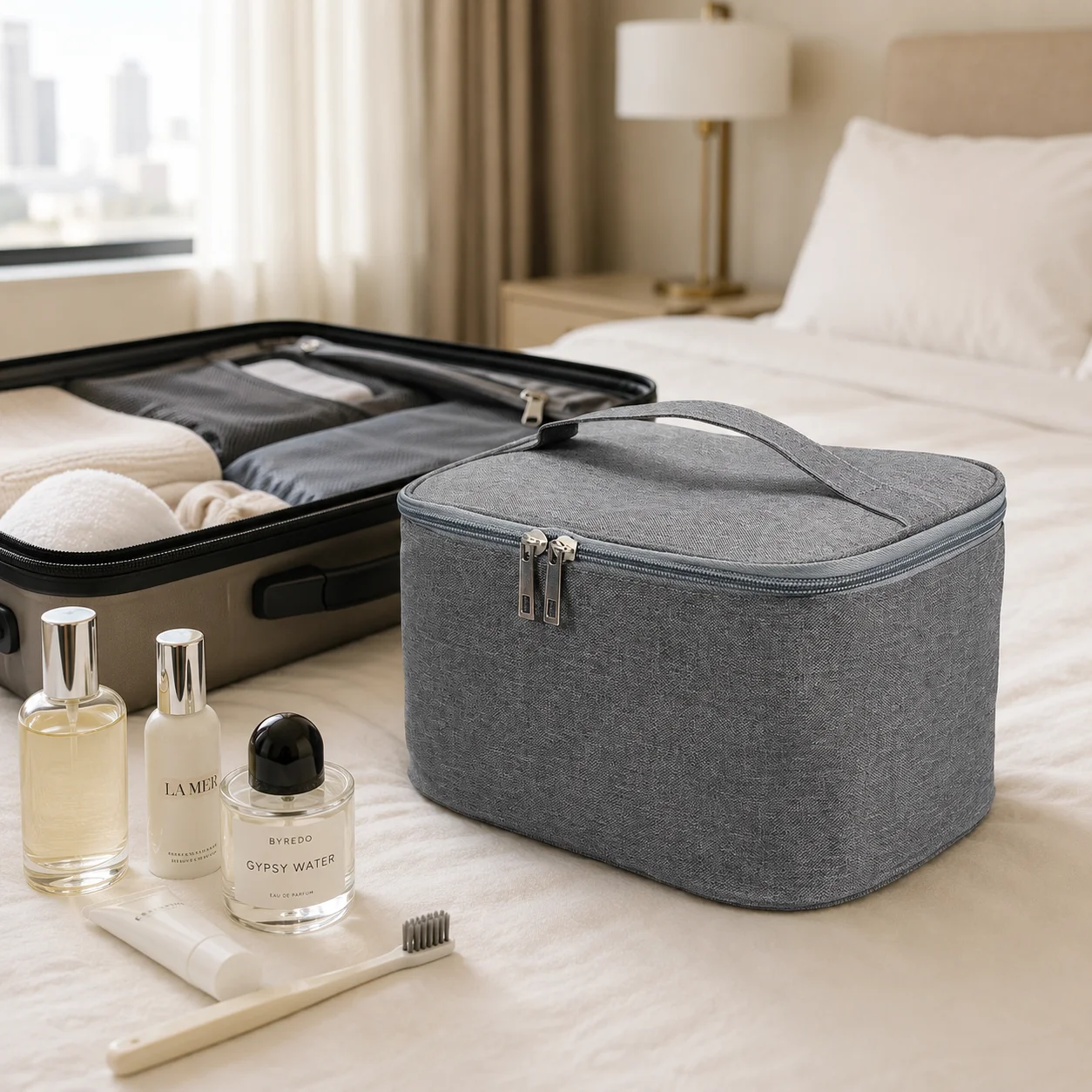 Travel Toiletry Bag Water-Resistant Oxford Fabric Makeup Organizer Cosmetic Storage Case with Mesh Pocket for Women Men