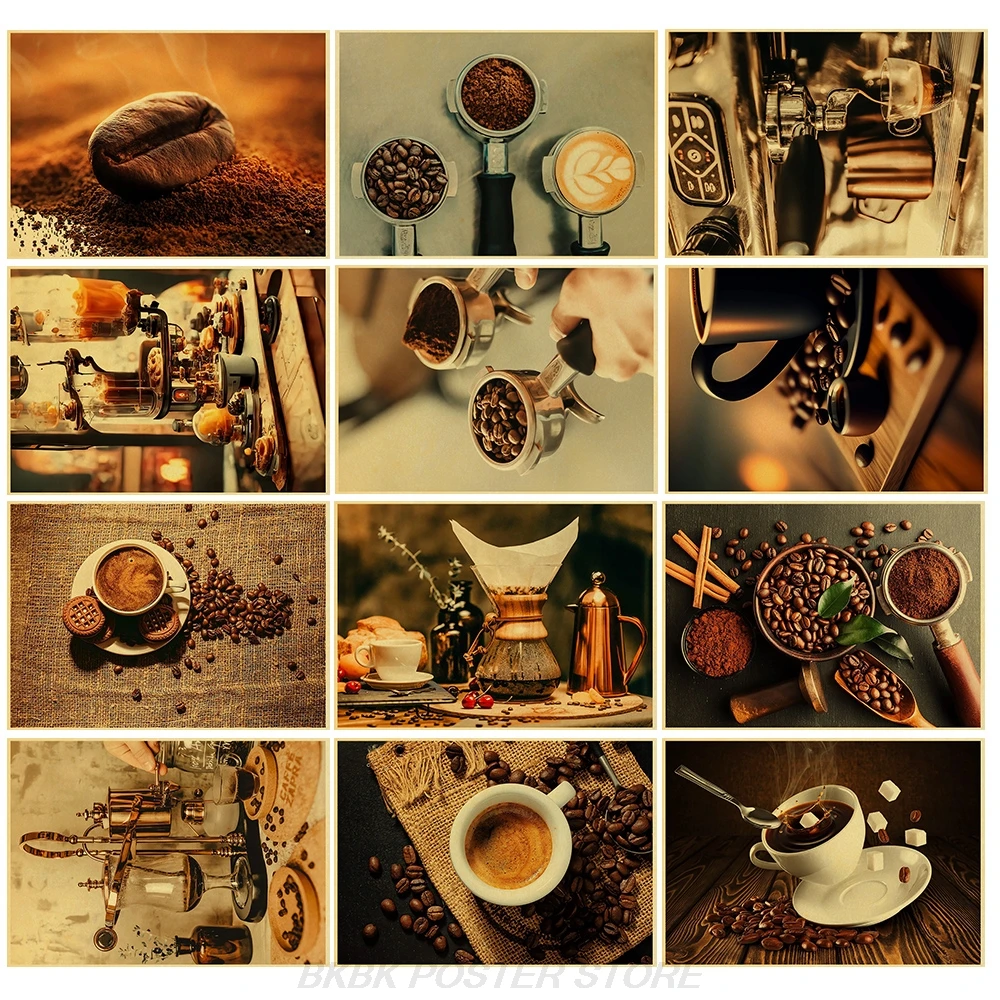 Vintage Coffee Bean Food Posters Nostalgia Aesthetic Wall Art Picture Coffee Bar Home Decoration Chambre Prints Wall Painting