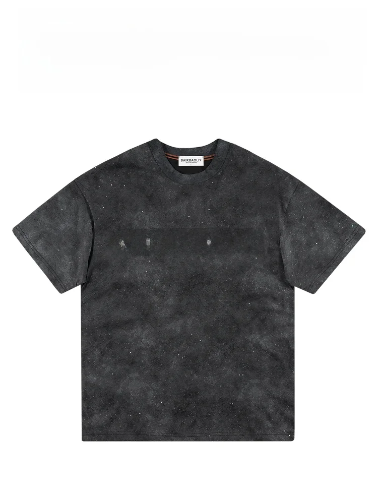 

Футболка мужская BAIRBAOLIY Star Luxury Loose Diamond Letter, повседневная, с коротким рукавом, круглым вырезом, из смесового хлопка и полиэстера