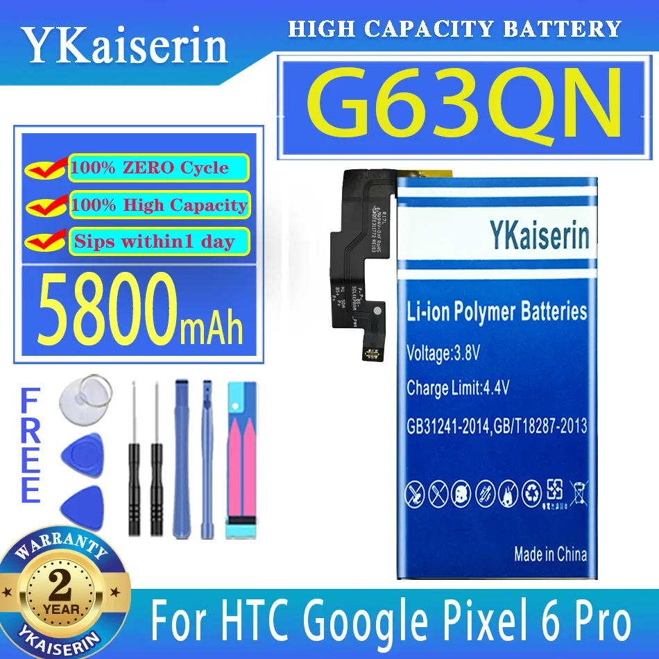 YKaiserin Battery G63QN GMSB3 5200mAh/5800mAh For HTC Google Pixel 6 Pro Pixel6 Pro 6 Bateria