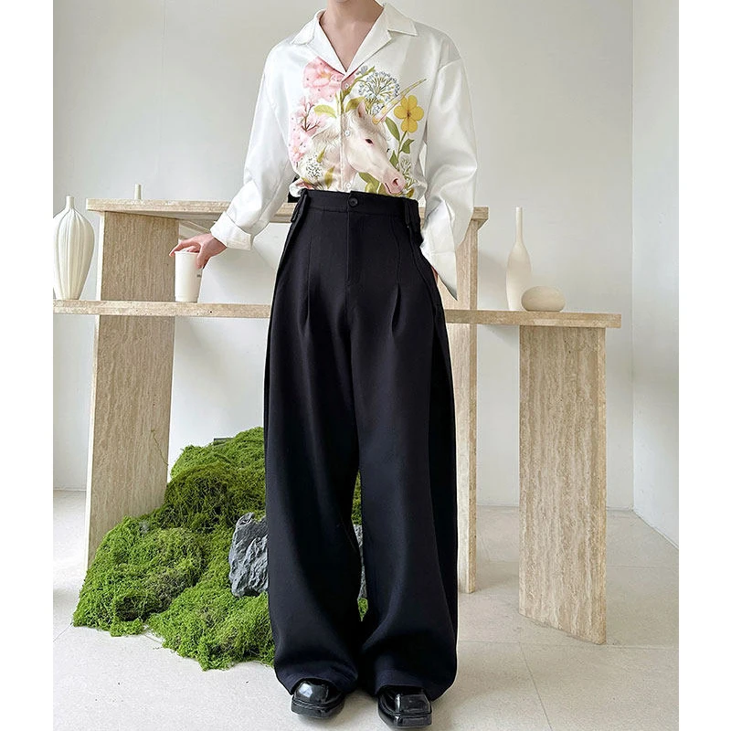 

Korean Faion Men's Loose Straight Leg Casual Pants with Drapey irt Set Sli Comfortable Breathable Polyester Fiber