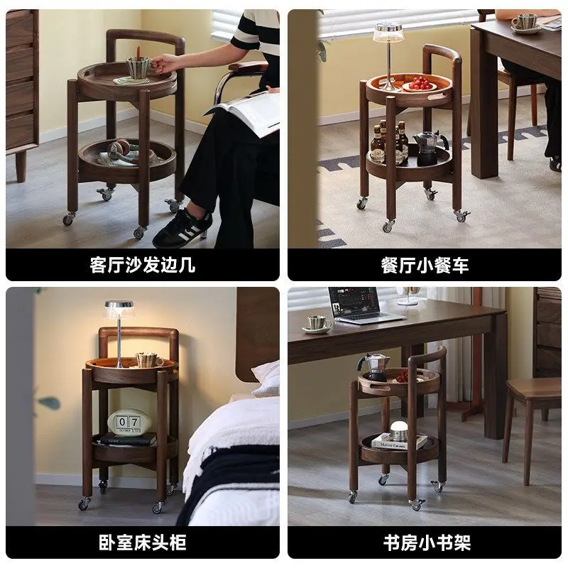 North American Black Walnut Solid Small Round Side   Double Storage Locker For Living Room Sofa Bedroom Bedside