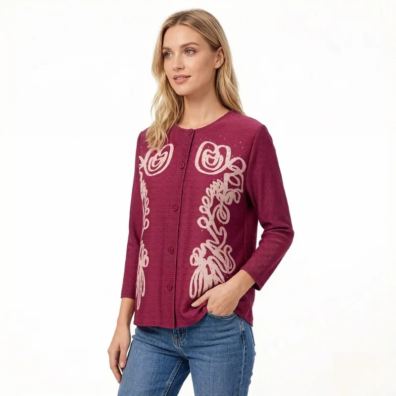 

Miyake Pleated 2026 Spring/Summer New Round Neck Cardigan Top for Women with Embroidery and Beading Versatile Long Sleeve Shirt