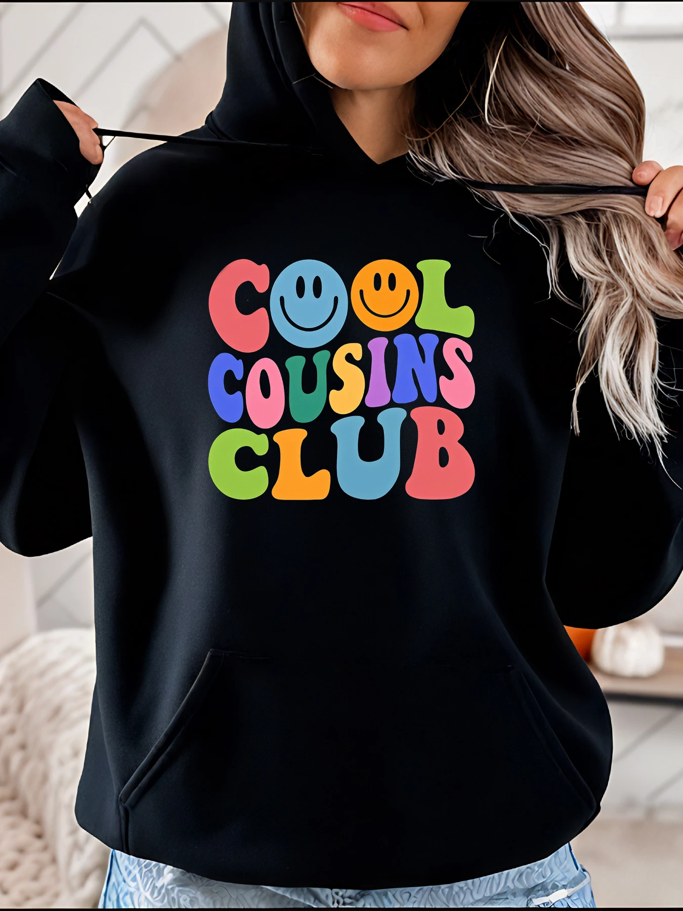 

Cool Cousins Club Толстовка с красочным принтом улыбки Повседневная толстовка для женщин и девочек Одинаковые комплекты для всей семьи