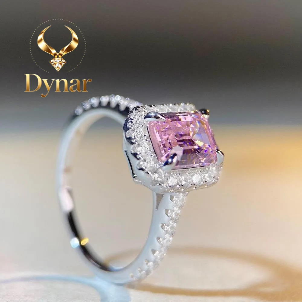 

Dynar Jewelry Luxury Solid Platinum PT950 Women's pink diamond ring 2 karat sugar square bag moissanite diamond ring