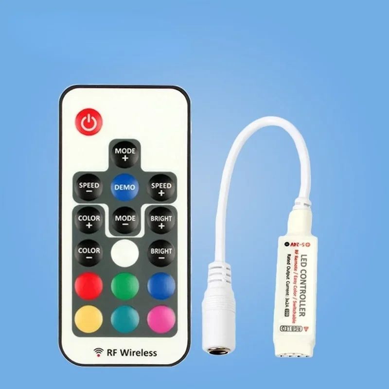 

Mini Led RGB Remote Controller DC5-24V 17key RF Wireless Controller For 5050 12A RGB Led Strip Tape Lighting