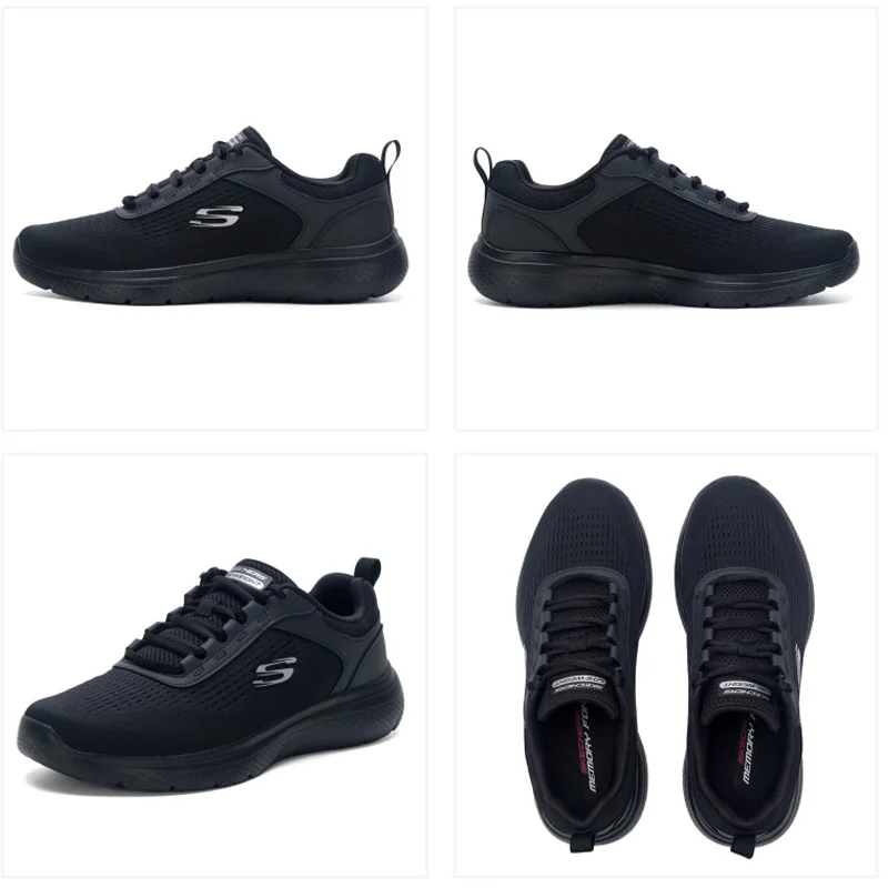 Skechers Men's Black Warrior Running Shoes, Summer Cushioned Breathable Training Sneakers, 8790360-BBK