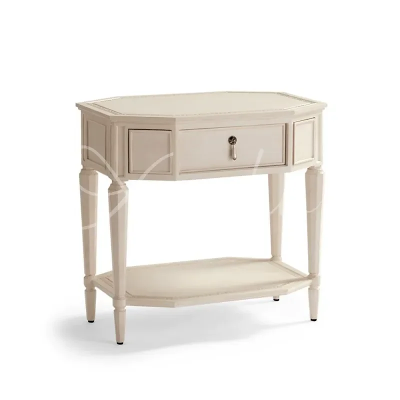 Retro Solid Wood Bedside Table Bedroom Nightstand Storage Cabinet Small Side Table with Double Edge Design