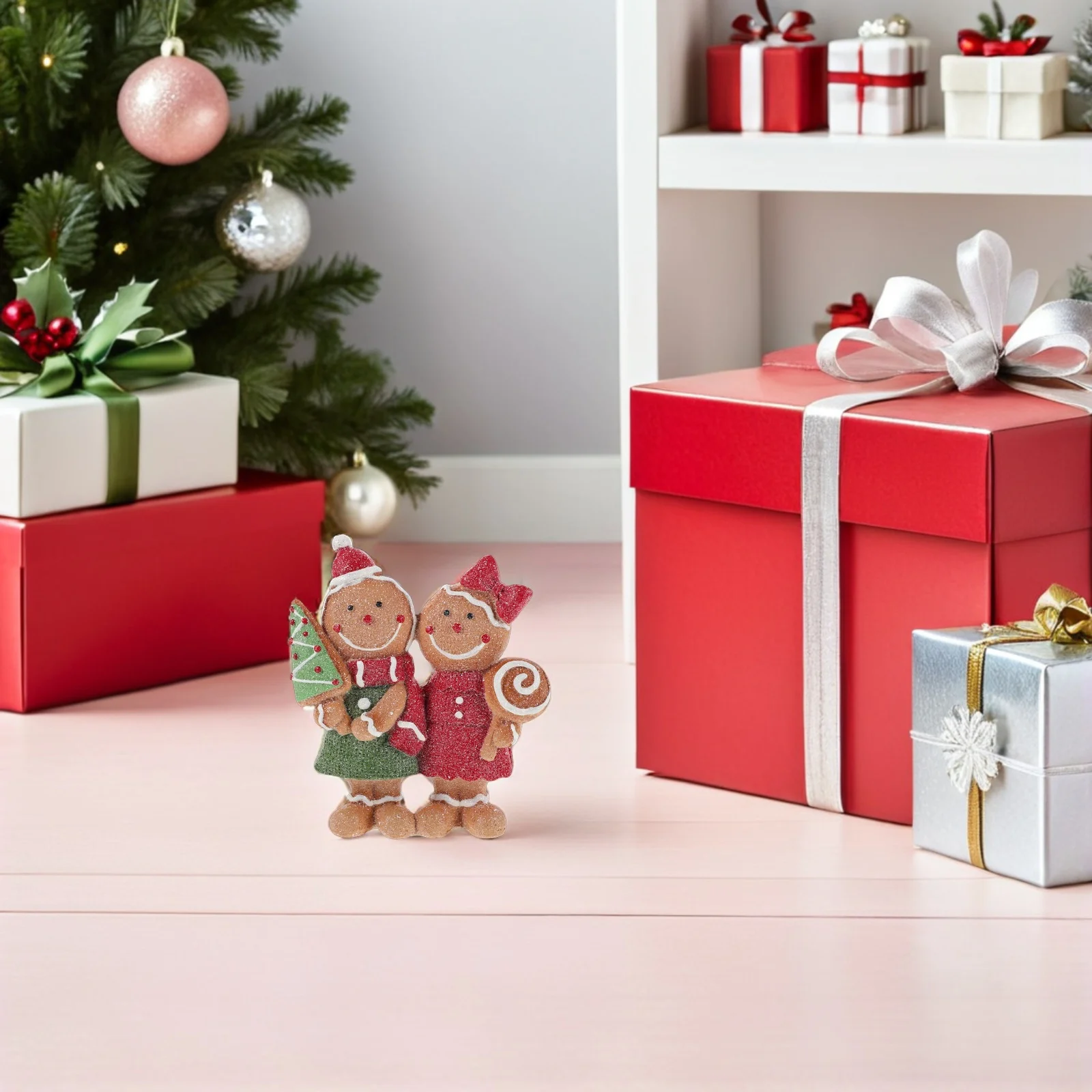 

2Pcs Resin Gingerbread Man Decorations Christmas Table Centerpiece Winter Xmas Ornament Festive Holiday Decor Gingerbread