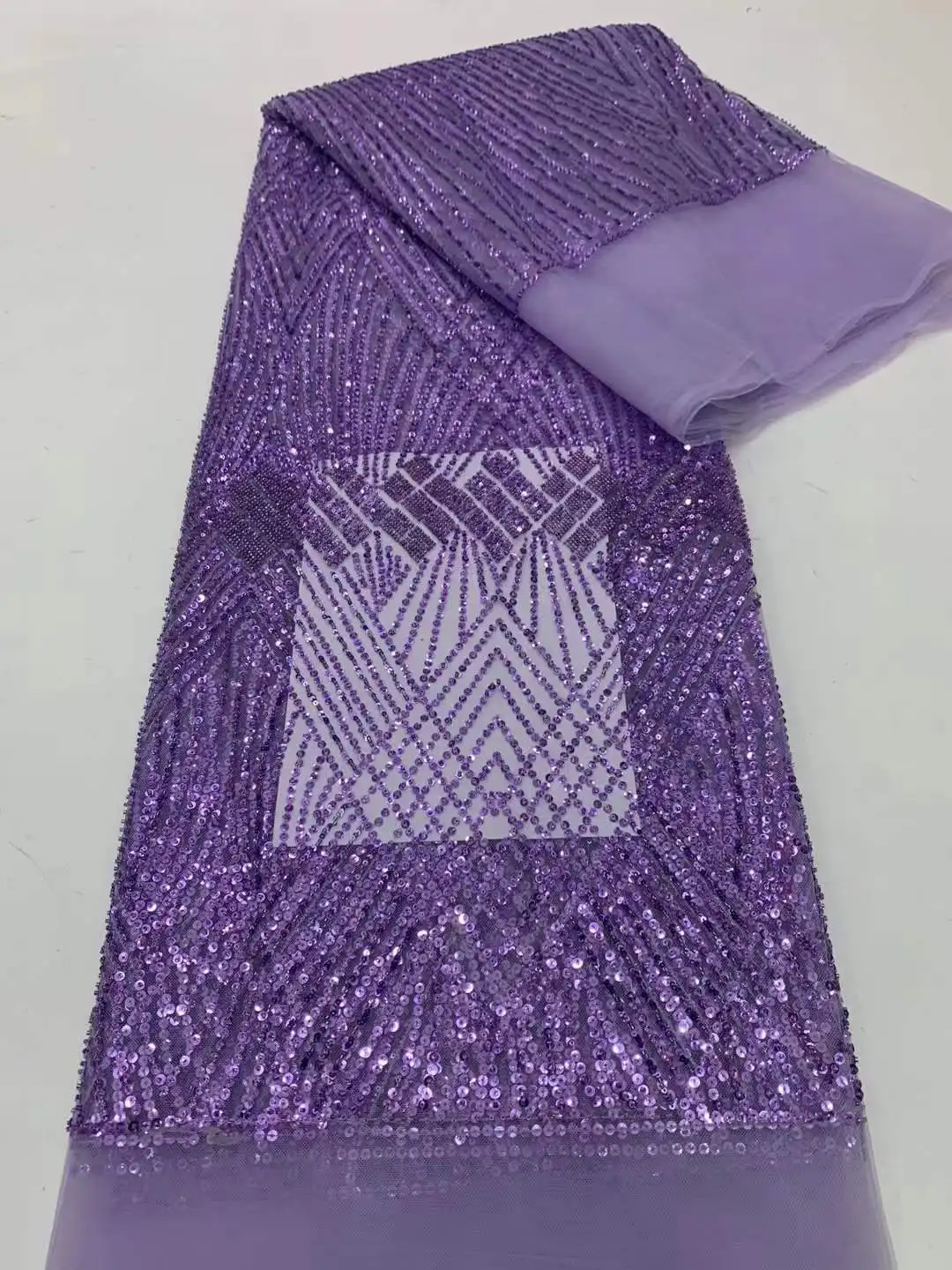 

Nigerian Beaded Lace Fabric With Sequin For Wedding 2024 High Quality African Embroidery Tulle Lace French Net Lace Fabric 5Yard