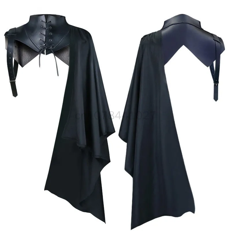 Disfraces de Cosplay de Anime de Fiesta Medieval para hombres, Caballero gótico, chal de una sola manga, armadura, capa de pirata Vikingo, capas con capucha, Tops de soldado