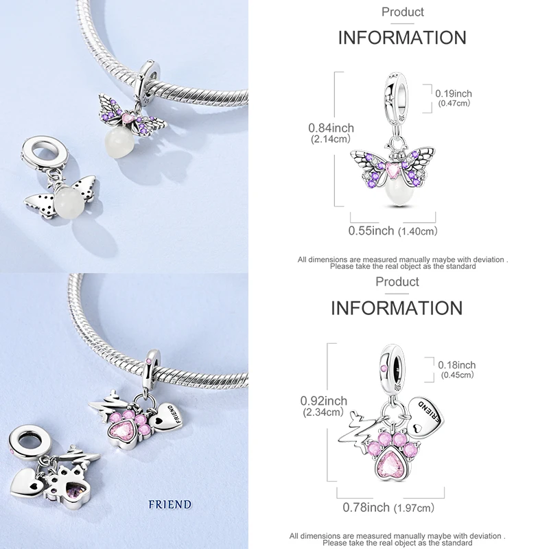 925 Sterling Silber Charm-Perlen Katze Mond Pfote Schmetterling Kreuz Sternennacht Krippenmotiv DIY Armband Halskette Geschenk für Frauen Mädchen – Detail 19