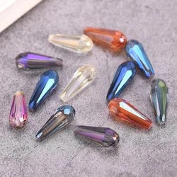 Cuentas sueltas de cristal facetado para fabricación de joyas, abalorios coloridos con forma de lágrima, 20x8mm, 10 unidades