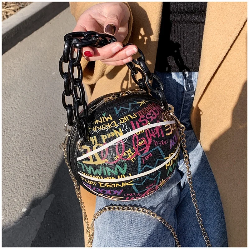 Brand Graffiti Basketball Bags for Women Shoulder Bag Fashion Chain Purses and Handbags Designer Crossbody Bag Luxury Satchel
