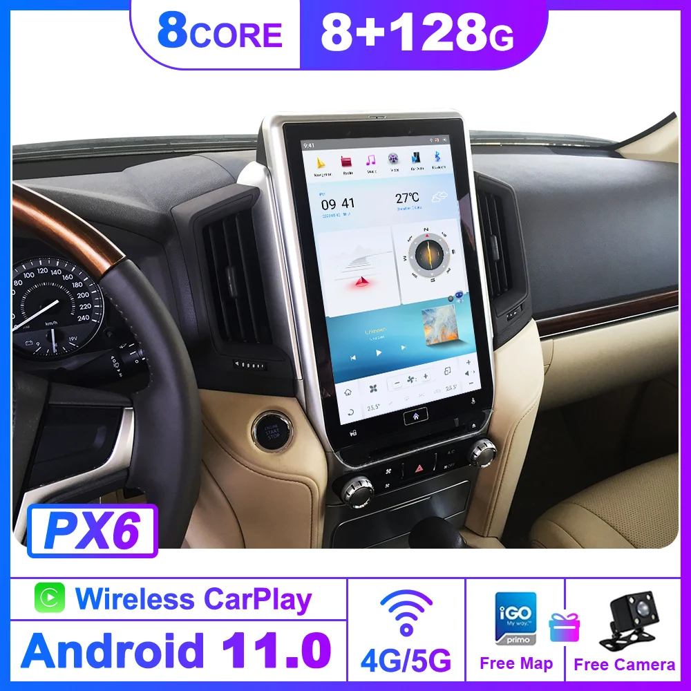 128G Tesla Screen Android 11 Multimedia Player For TOYOTA LAND CRUISER 200 LC200 2008-2015 GPS Navi Audio Radio Stereo Head Unit