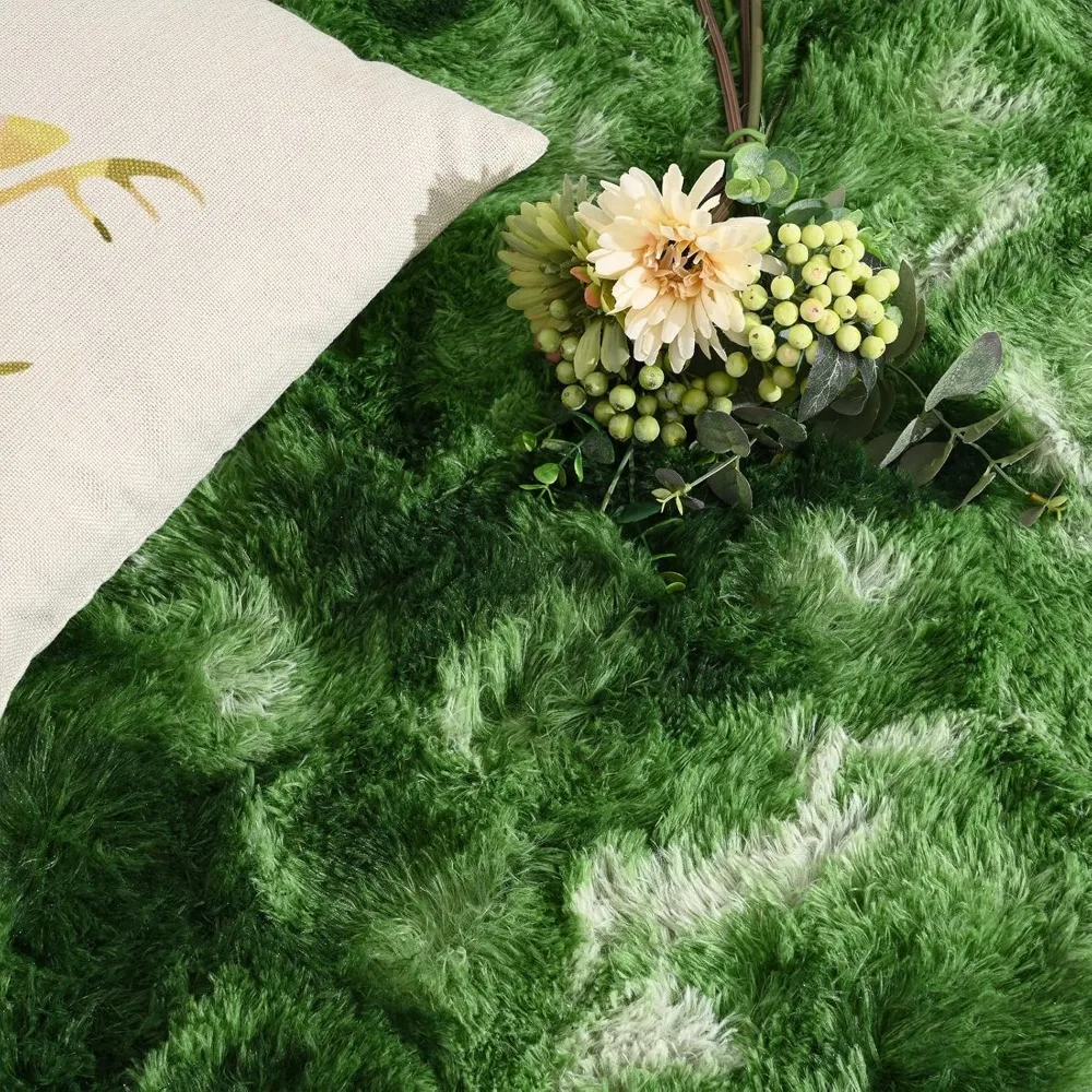 سجاد أخضر فاخر أشعث مقاس 8 × 10، مثالي لغرف النوم وغرف المعيشة