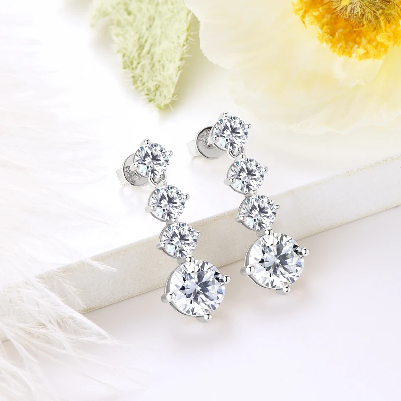 IOGOU Moissanite Dangle Earrings For Women D Color 8mm Moissanite Diamond With 5mm Zircon Round Stud Earring 925 Silver Jewelry