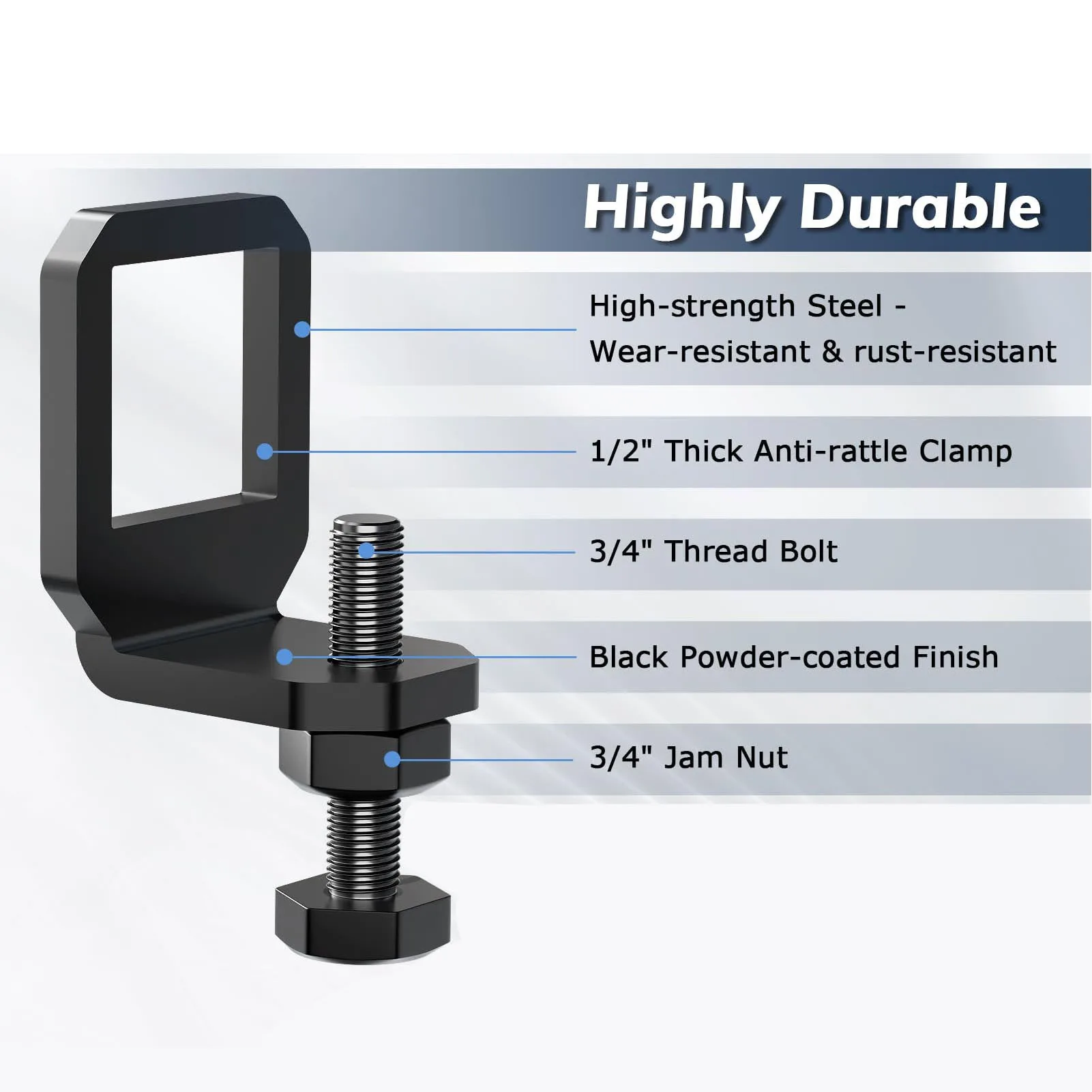 2 Inch 3/4in Thread Heavy Duty High Strength Synthetic Steel Powder Coating Trailer Hitch Stabilizer Anti Rattle Hitch Tightener view 3
