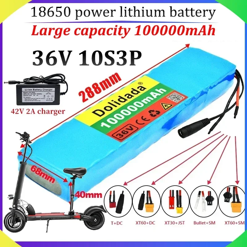 

36V 10S3P Lithium Battery Pack 18650 Power Lithium Battery 100Ah 500W Built-in BMS Suitable for Electric Bicycles and Scooters