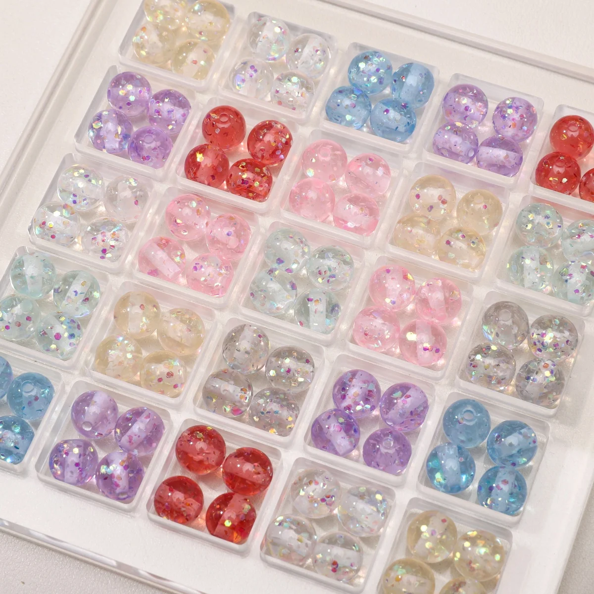 5-30Pcs 8mm 10mm Resin Opal Sequins Round Beads Colorful Glitter Spacer Beads For DIY Bracelet Keychain Jewelry Making Materials