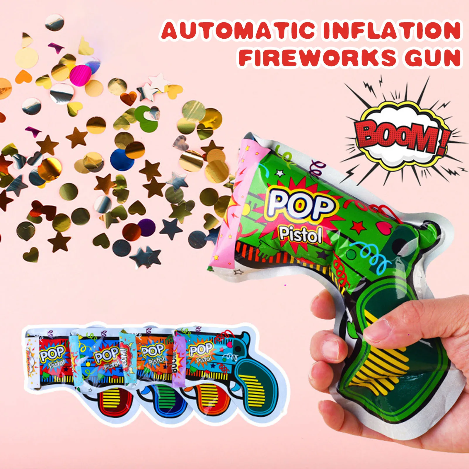 10pcs Inflatable Fireworks Confetti Gun Pop Pistol Confetti Shooter Handheld Cannon Multicolor Inflatable Toy Party Supplies