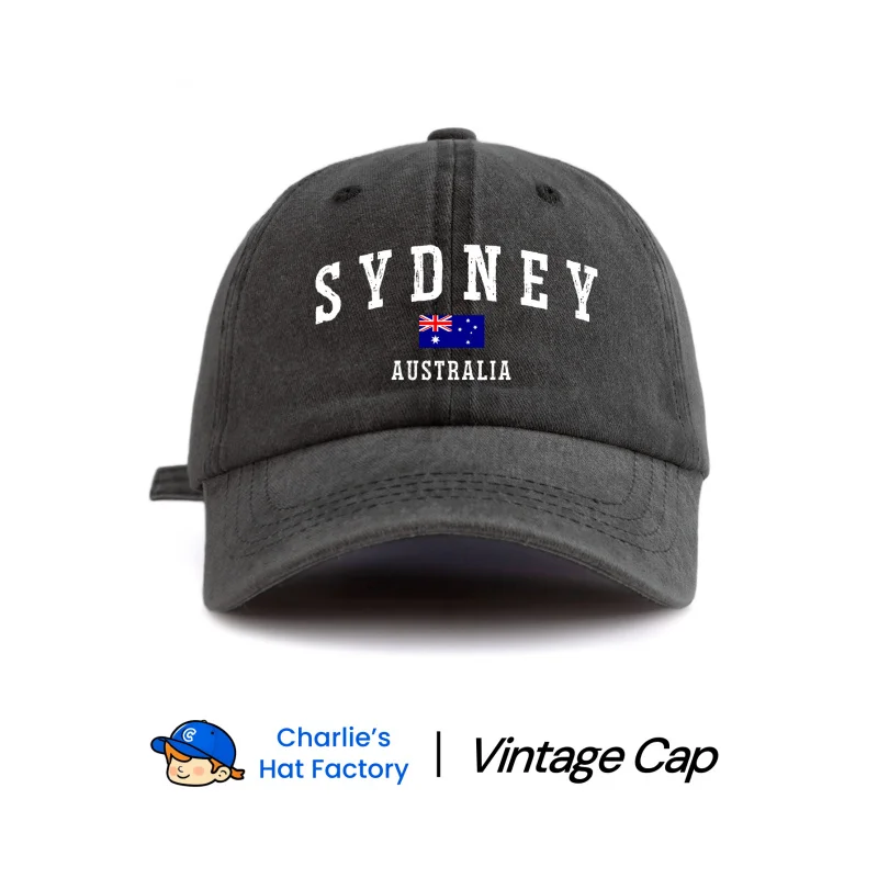 1 pc sydney Print Washed Baseball Cap, Classic Casual Stylish Vintage Soft Sweatband Adjustable Size Lightweight