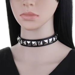 2024 Punk PU Leather Square Rivets Choker Collar Chock Necklace Female Girls Party Jewelry Neck Accessories